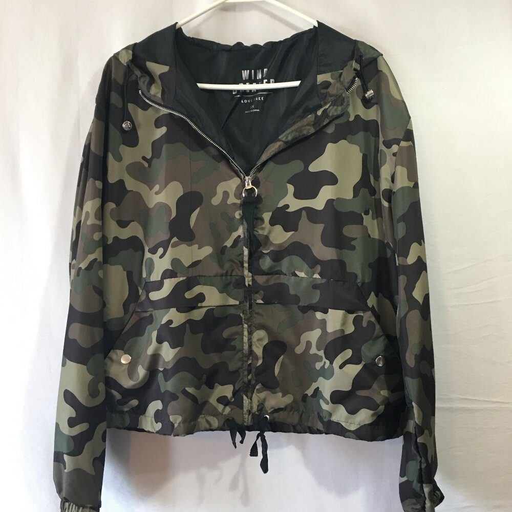 LOVETREE Camo print wind breaker jacket with hood